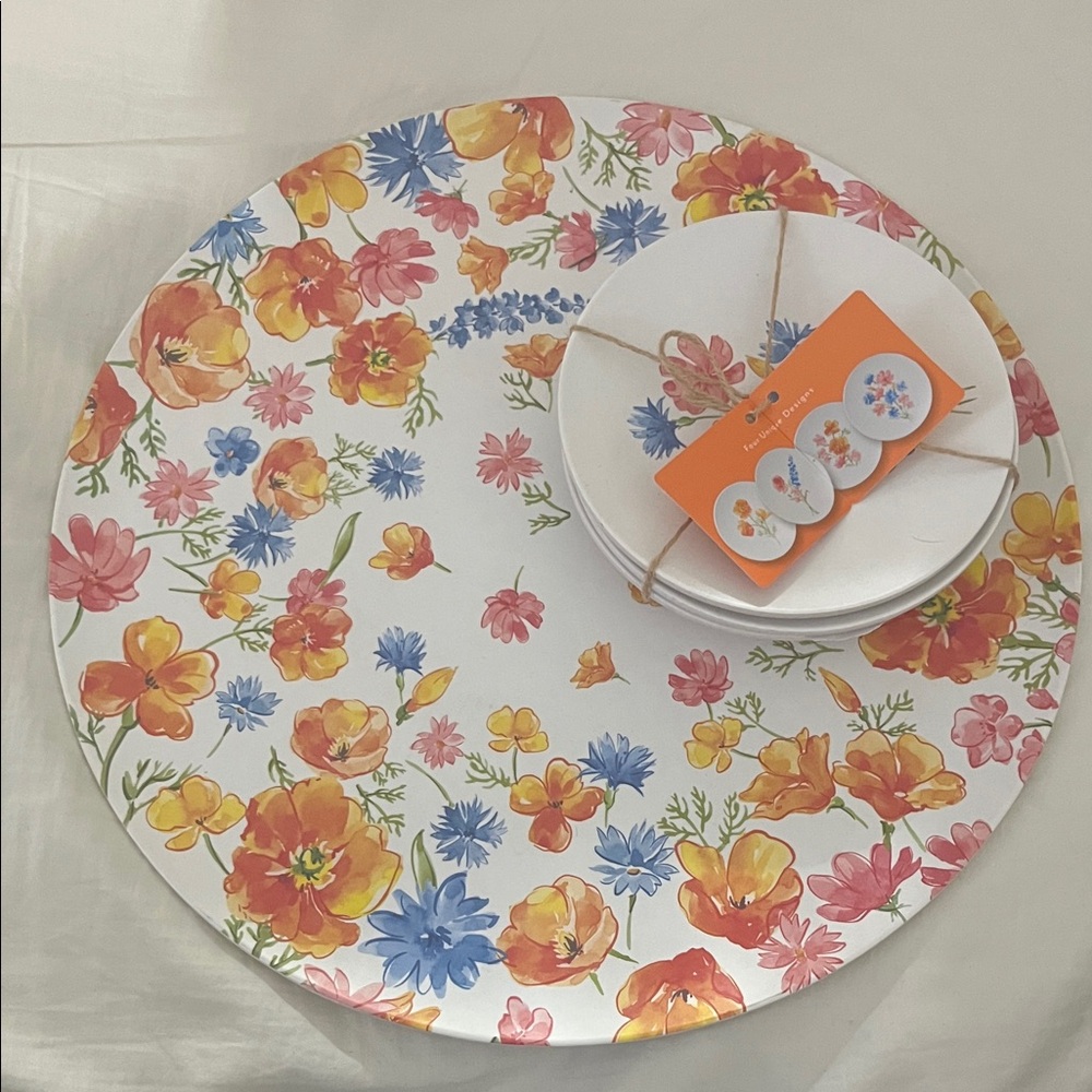 NWT Sur La Table Floral Melamine platter and appetizer plates